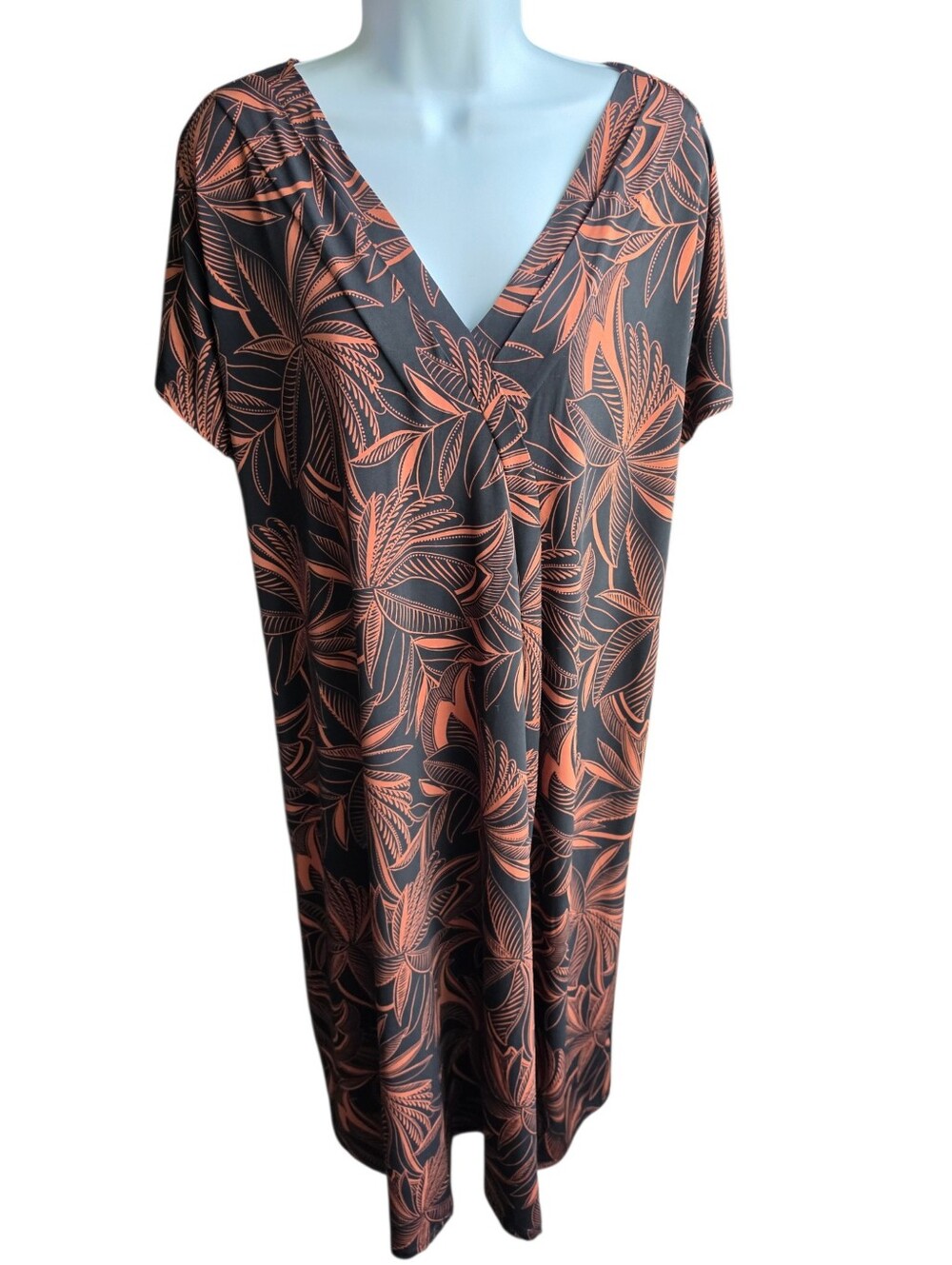 NWT Lane Bryant Black Brown Floral Short Sleeve Stretch Dress Size 22/24